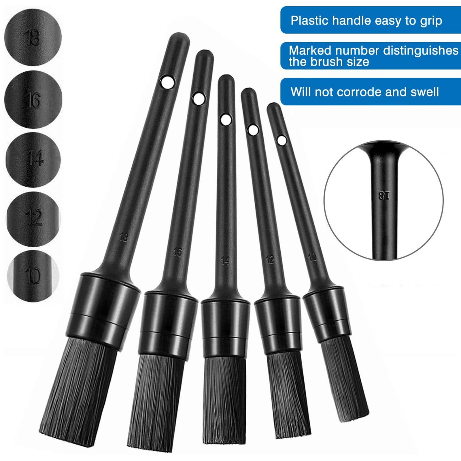 5PC Car Detailing Brush Kit — Boar Hair Interior & Wheel Cleaning Set