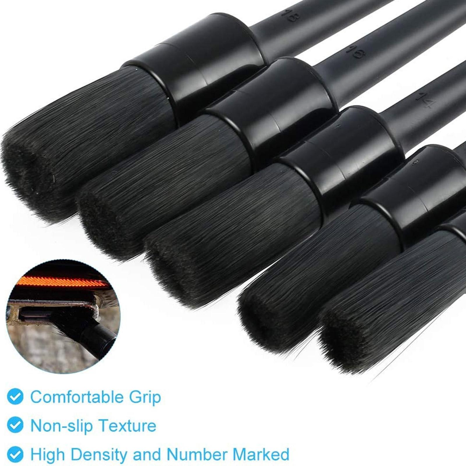 5PC Car Detailing Brush Kit — Boar Hair Interior & Wheel Cleaning Set