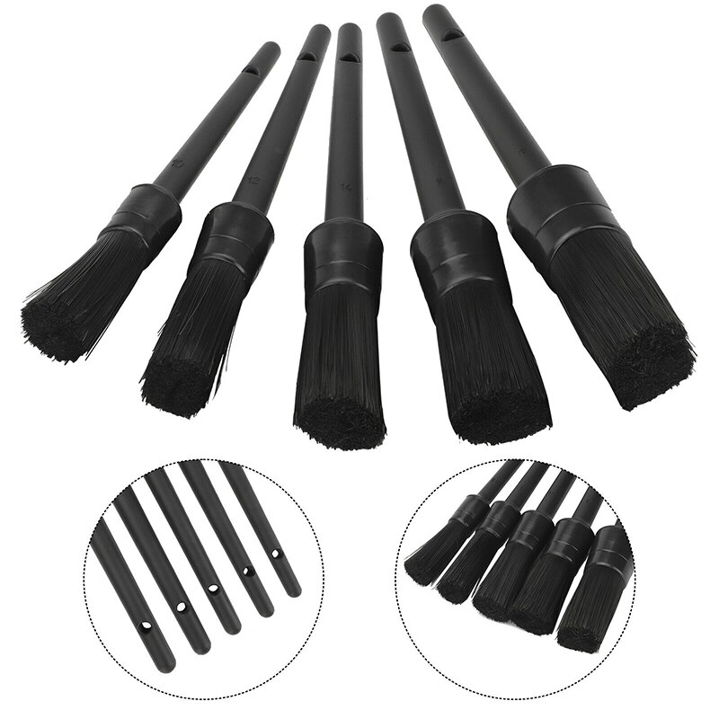 5PC Car Detailing Brush Kit — Boar Hair Interior & Wheel Cleaning Set