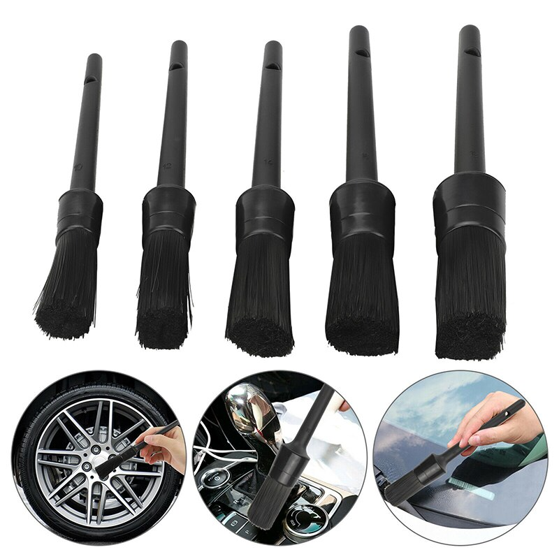 5PC Car Detailing Brush Kit — Boar Hair Interior & Wheel Cleaning Set