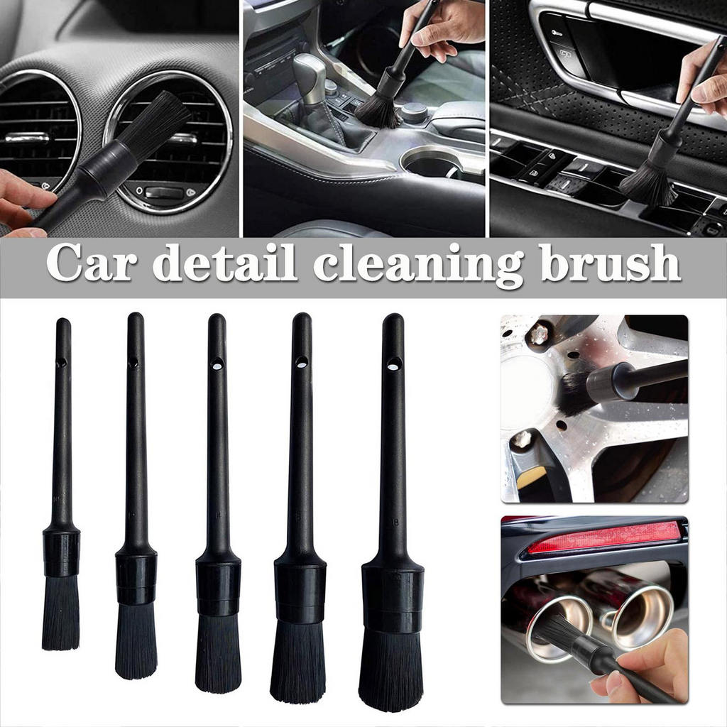 5PC Car Detailing Brush Kit — Boar Hair Interior & Wheel Cleaning Set