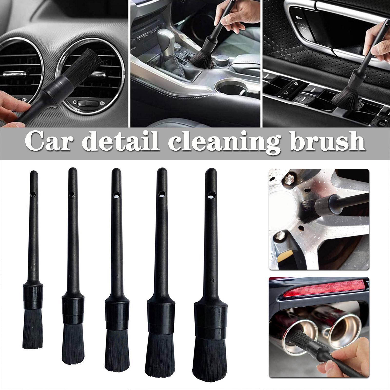 5PC Car Detailing Brush Kit — Boar Hair Interior & Wheel Cleaning Set